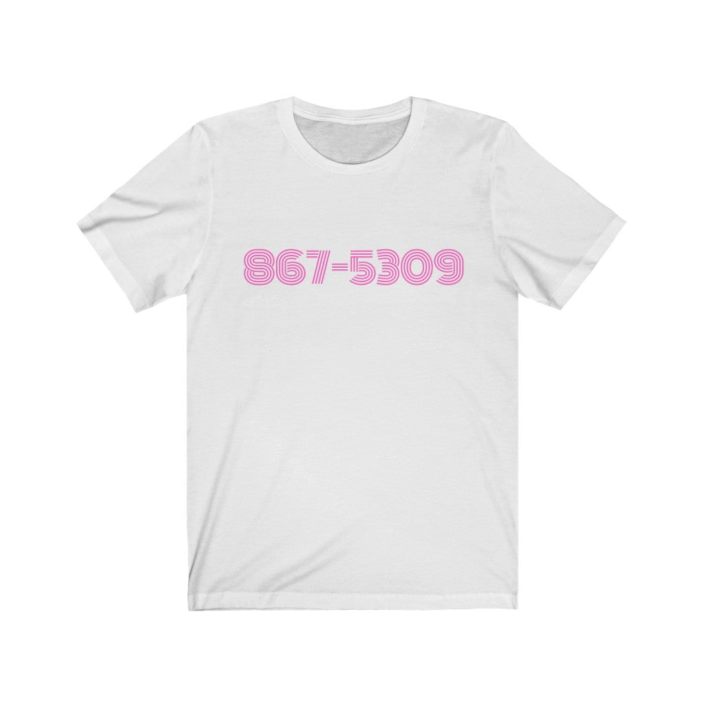 867-5309 t shirt - white with pink numbers