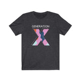 Gen-X shirt in dark grey heather with white generation and pink camo x