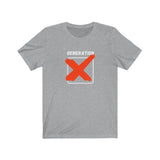 Gen-X shirt in heather grey with a red X in a white box