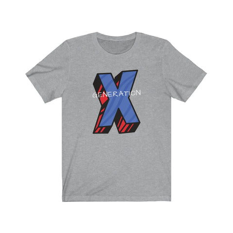 Gen x t-shirt grey heather shirt with large superhero style X