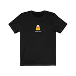 Halloween T shirt smiling candy corn image on black shirt