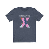 Gen x t-shirt in heather navy with white Generation and pink camo x